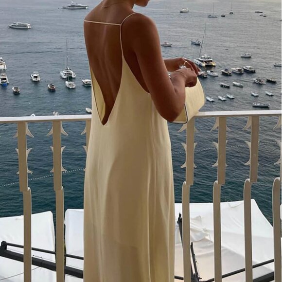 NWT Backless Vacation Satin Long Dress, Med - Picture 3 of 9